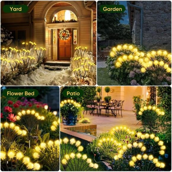 Solar Lights Outdoor 4 Pack 32 LED Solar Cloud Swaying Lights Garden Waterproof - Picture 7 of 8